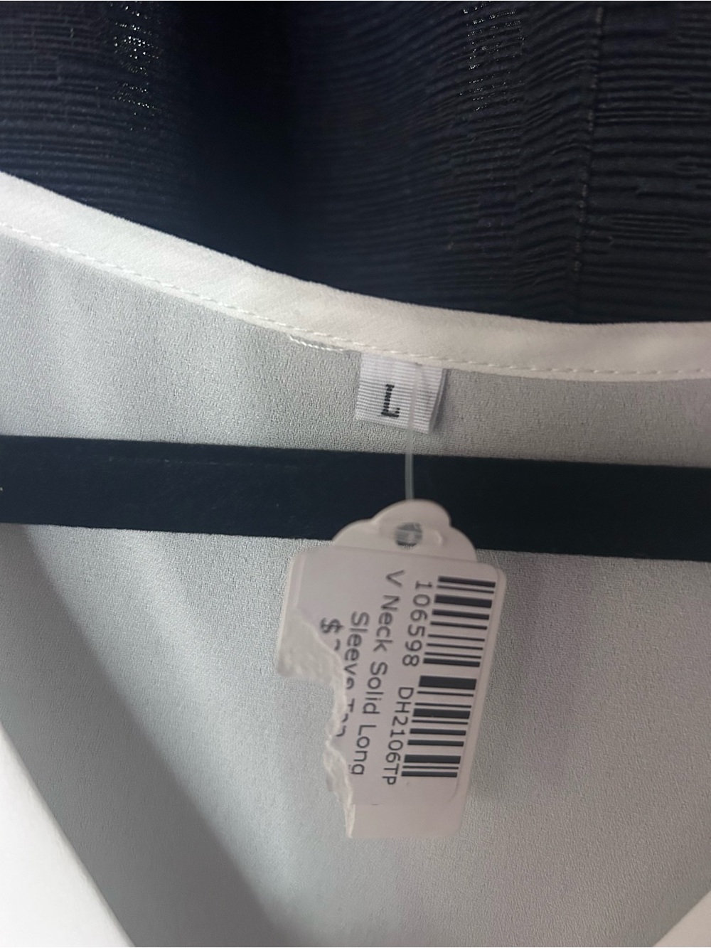 White V-Neck Blouse with Sheer Dot Sleeves - Picture 3 of 3